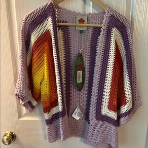 NWT FarmRio Crochet Open-Front Sweater
